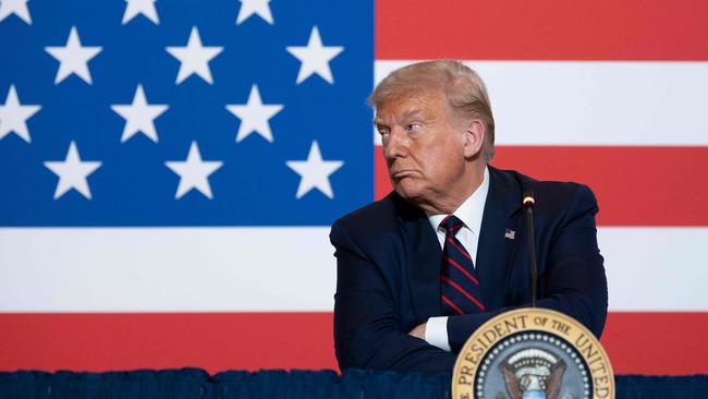 US President Donald Trump suggested delaying the presidential election, minutes after data showed a 32.9 per cent collapse in the US economy. Picture: AFP