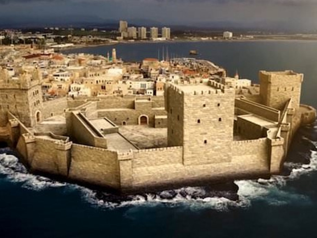 Promotional image by National Geographic showing a reconstruction of the Templar Tower and fortified monastery in the Crusader city of Acre. Picture: Supplied