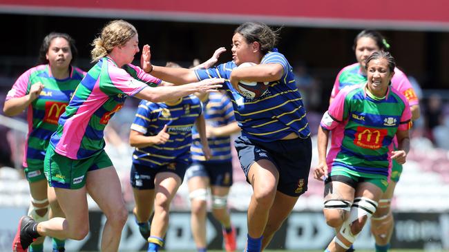 Rugby Union. Easts (blue shirts) vs. GPS at Ballymore Stadium. Photo of April Ngatupuna. 17 October 2020 Herston Picture by Richard Gosling