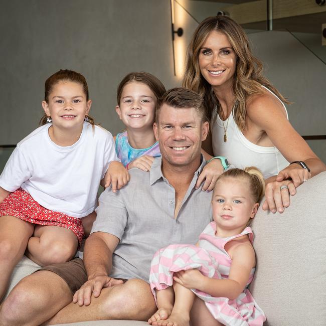 Candice and David Warner with their daughters Ivy Mae, Indi Rae and Isla Rose. Picture: Julian Andrews