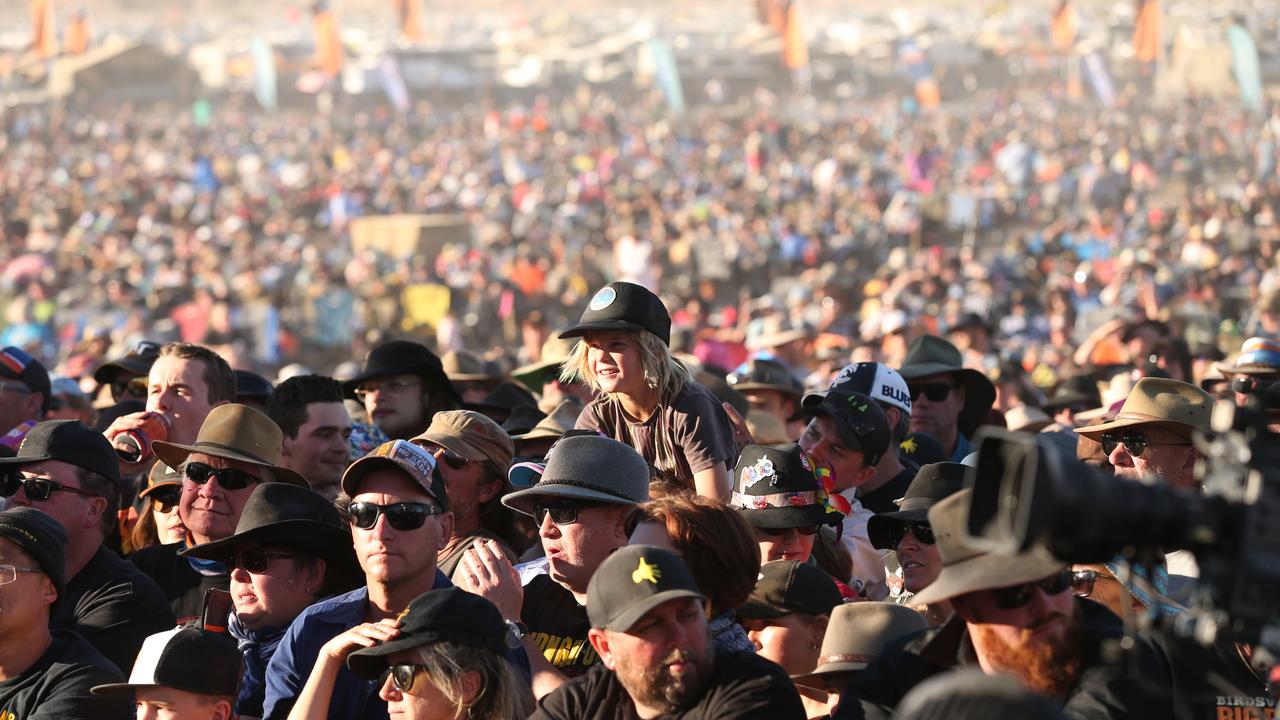 18/07/2019:  The worlds most remote music festival the Big Red Bash closed by rock band  Midnight Oil, at the base of the Big Red sand dune, west of Birdsville, QLD. Lyndon Mechielsen/The Australian