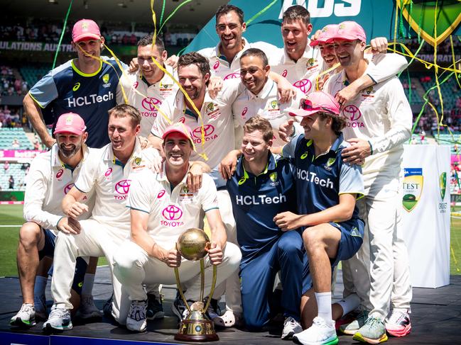 Australia celebrate winning the Border-Gavaskar Trophy. Picture: Tom Parrish