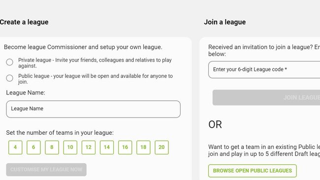 How to create or join a league in SuperCoach Draft.