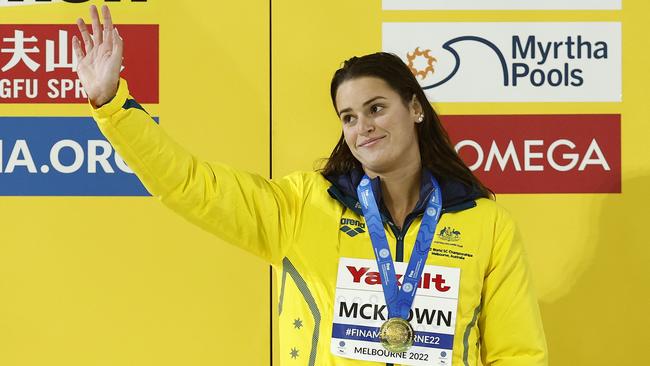 Gold medallist Kaylee McKeown realises her incredible year will bring with it some serious heat from rivals when they meet in Paris. Picture: Daniel Pockett/Getty Images