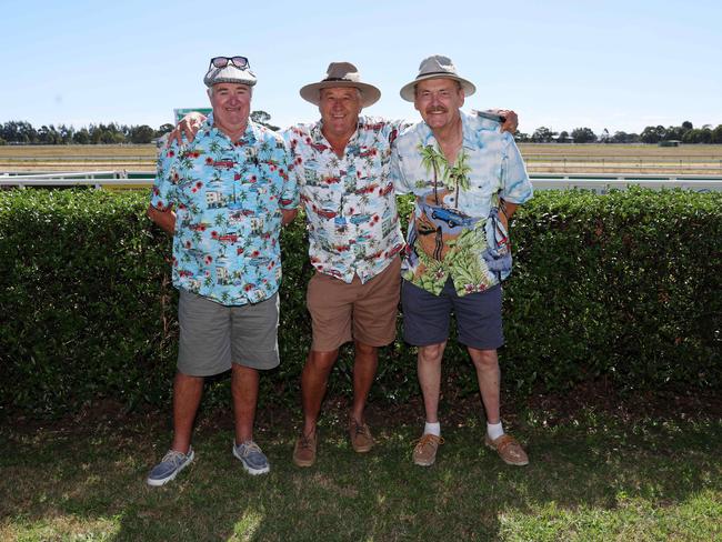 BAIRNSDALE, AUSTRALIA – MARCH 22 2024 Larry Johnson, Mark Dickson, and John Murray attend the Bairnsdale Cup race day. Picture: Brendan Beckett