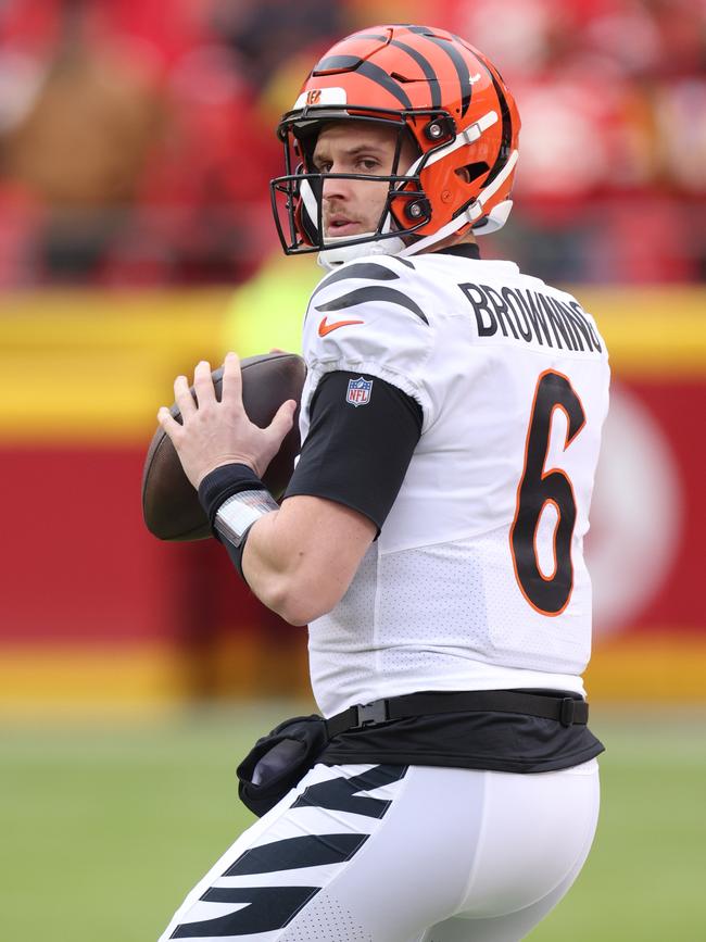 Jake Browning #6 of the Cincinnati Bengals warms up before the game against the Kansas City Chiefs. Picture: Getty