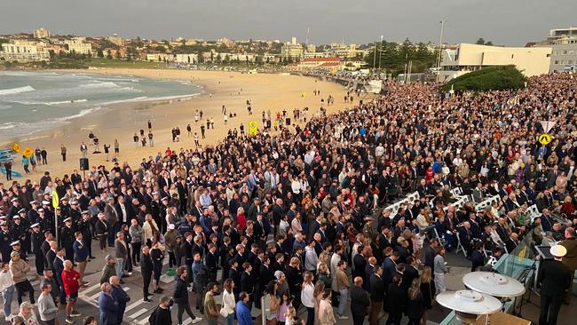 A huge crowd turned out in Bondi for the 2023 Anzac Day Dawn Service. Picture: John Grainger