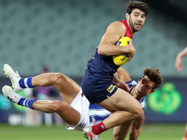 Christian Petracca leaves Jy Simpkin in his wake. Picture: Sarah Reed