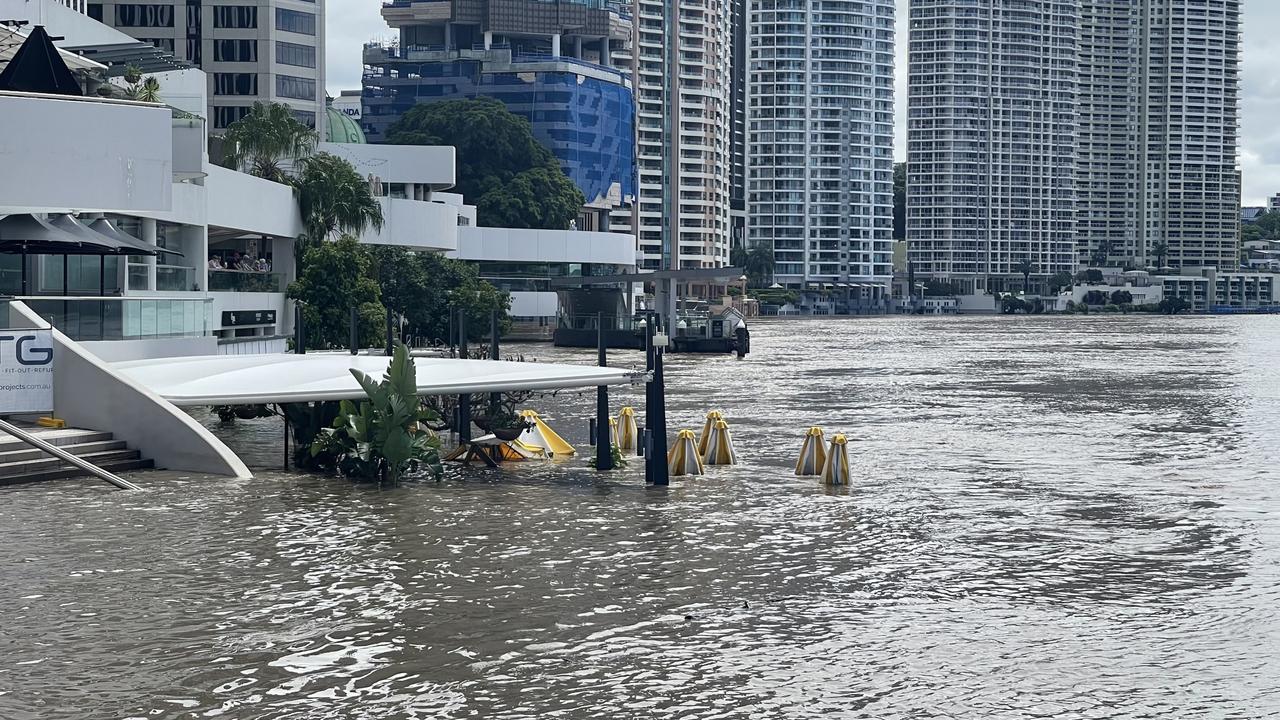 Eagle Street River Bar can only be seen by the umbrellas. Picture: Amanda Parkinson