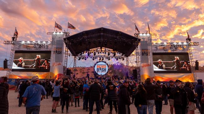 Crowds gathered at Big Red Bash music festival in the Simpson Desert, Queensland, on July 6 2021. Picture: Matt Williams