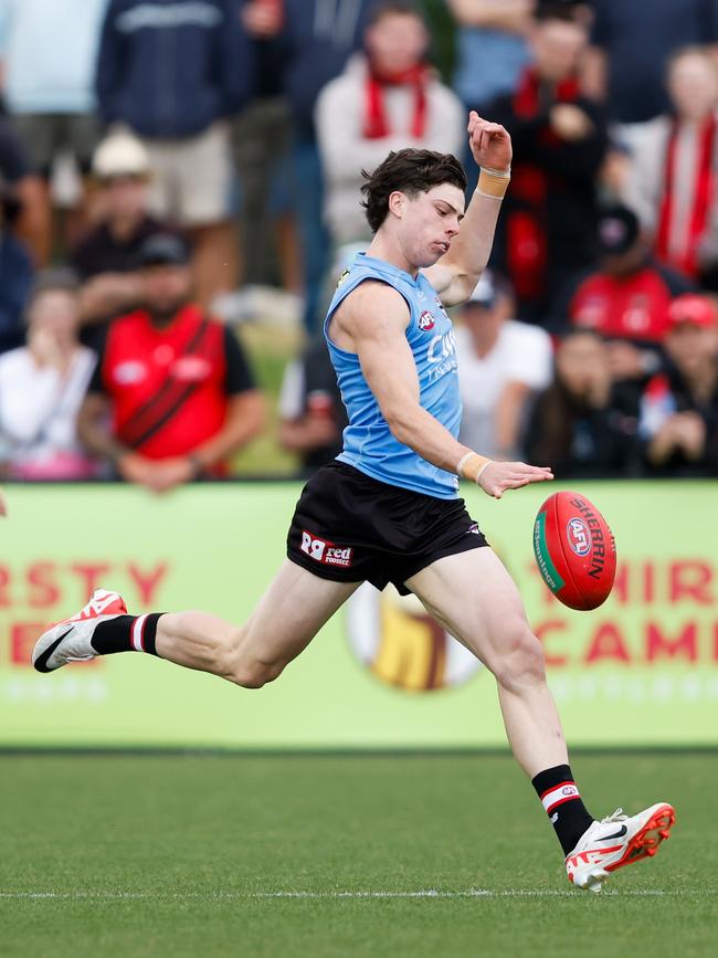 Darcy Wilson has impressed ruckman Rowan Marshall with his running ability in his first pre-season as a Saint. Picture: Dylan Burns/AFL Photos via Getty Images.