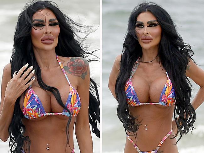 ‘Barbie doll’ hits beach in tiny G-string bikini