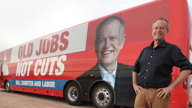 Federal Opposition Leader Bill Shorten and the “Bill Bus travelling” Queensland. Picture: Lyndon Mechielsen