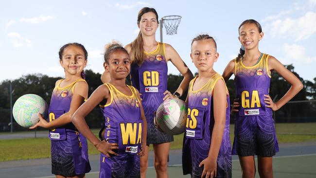 Phoenix Sports and Culture Club will enter 10 teams into this year’s Cairns Netball Association winter season. Phoenix netballers Nahla Moke, 8, Sarjah Nona, 8, Akayla Peterson, Isiah Williams, 8 and Mya Moke, 10 ready to start the season. PICTURE: STEWART McLEAN