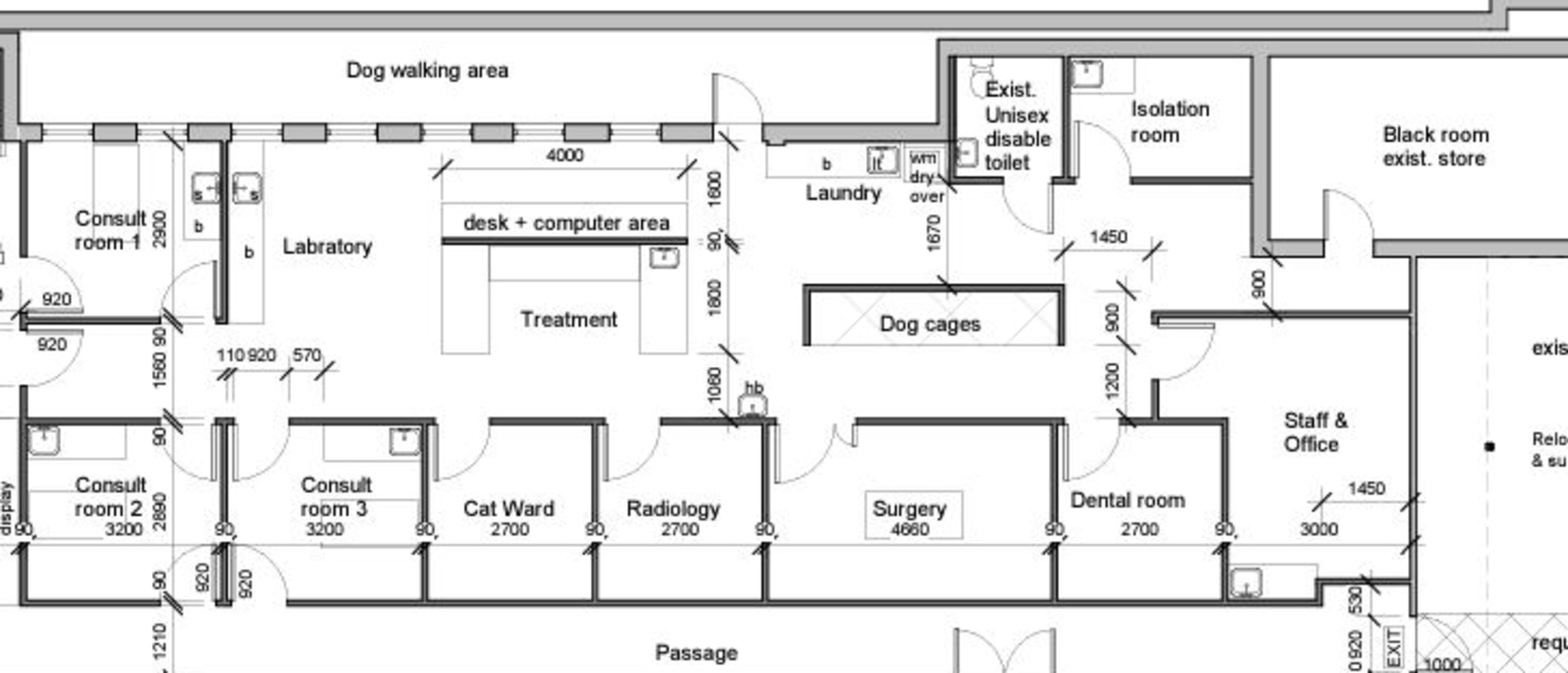 The floor plan for the new clinic will include separate spaces for cats, a radiology lab, surgical suite and dentist