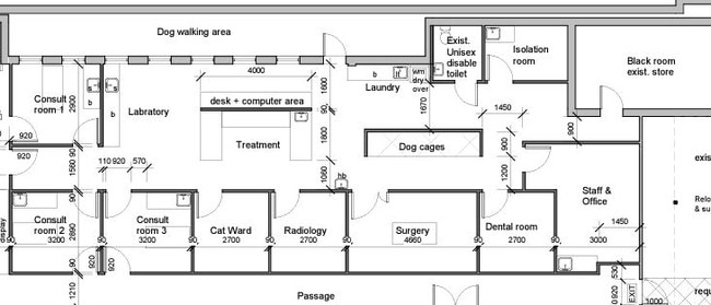 The floor plan for the new clinic will include separate spaces for cats, a radiology lab, surgical suite and dentist