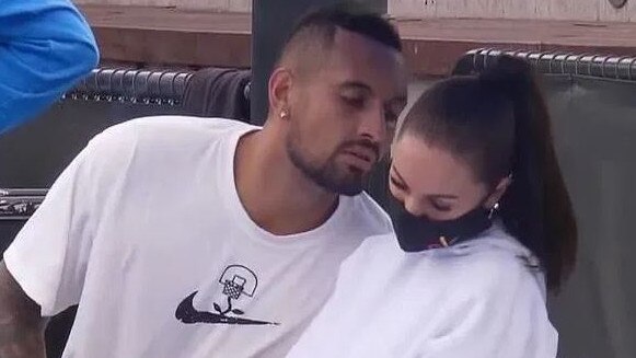 Nick Kyrgios at the Australian Open with his girlfriend, spending Valentine's Day with Chiara Passari at Melbourne Park. Picture Courtesy Channel Nine .