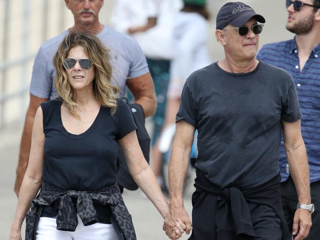 Tom Hanks his wife Rita Wilson and their son visited Sydney last week. Picture: KHAPGG