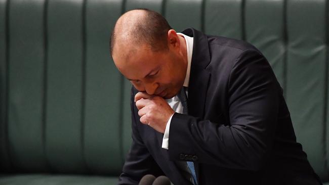 Treasurer Josh Frydenberg pulls up short, stopped in his tracks by a cough that keeps on going. Picture: Getty Images.