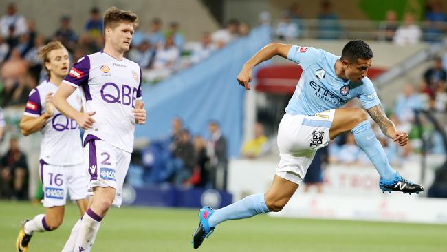 Melbourne City's Tim Cahill came on late again when they played Perth. Picture: Michael Klein