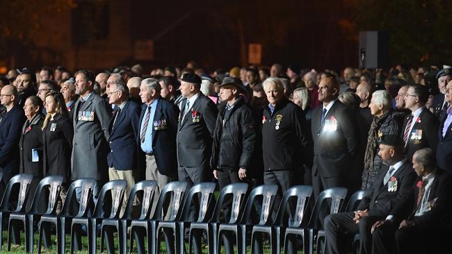 Veterans look on during the ANZAC Day dawn service in Christchurch. Picture: Getty