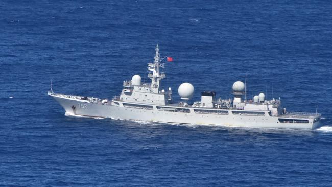 The Chinese intelligence-collection vessel Haiwangxing off the northwest coast of Australia. Picture Department of Defence