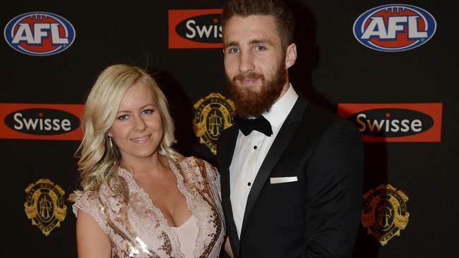 Zach Tuohy is loving love with fiancee Rebecca Price. Picture: Jason Edwards