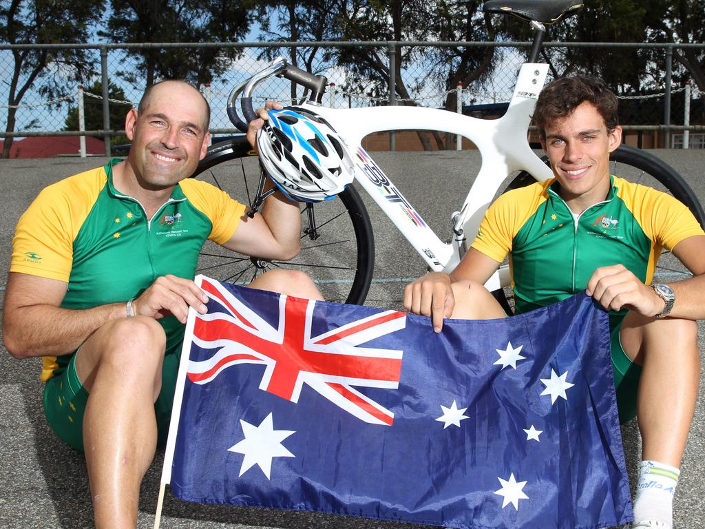 Kieran Modra AO and Scott McPhee after receiving Australia Day honours in 2014. Picture: Stephen Laffe.