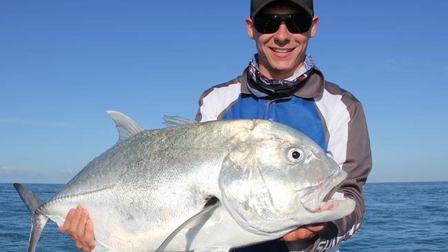 Jacob Scott with a solid GT he jigged up . PALMO SUN