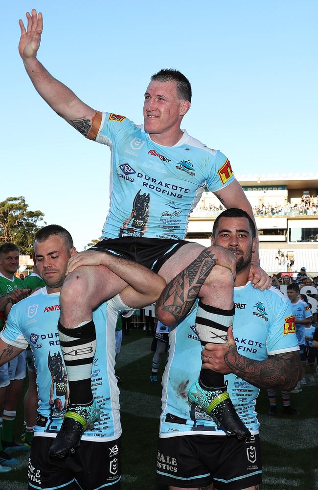 Paul Gallen is chaired off for the last time at the ground. Picture: Brett Costello