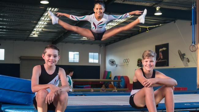 Varsity Lakes Trampoline and Gymnastics Club has seen huge growth since launching. Pictured are Liam Richards, Lacey Hema and Rhys Mulholland.