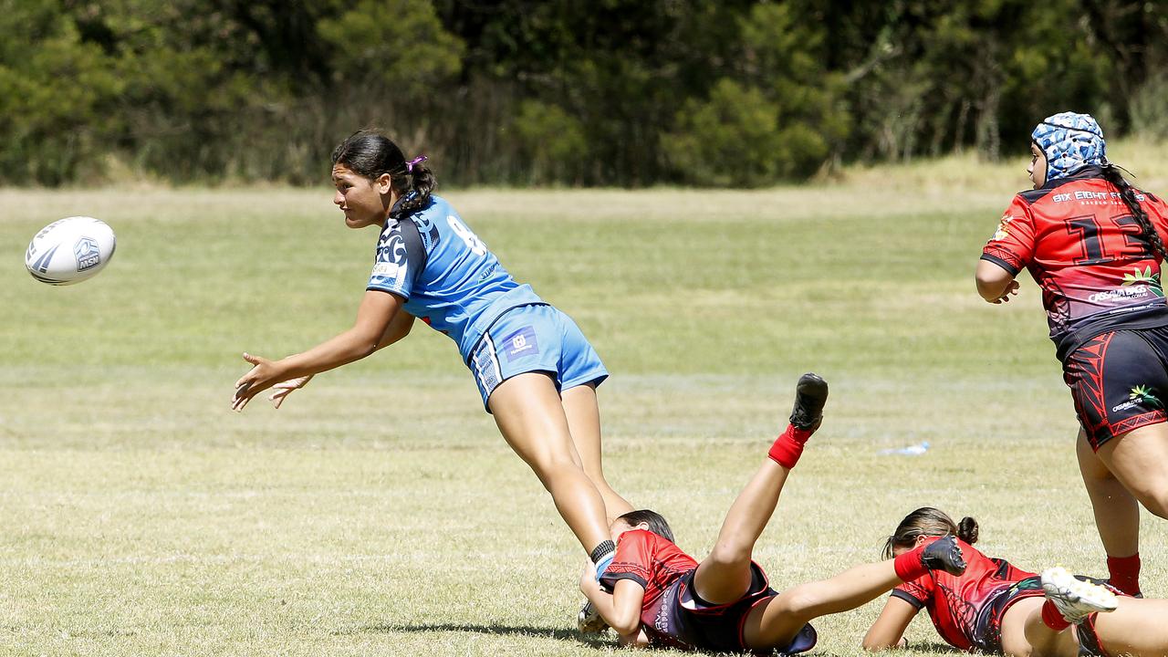 Amirah Smith from Maori Ma. U16 Girls Maori Ma v Tonga. Harmony Nines Rugby League. Picture: John Appleyard