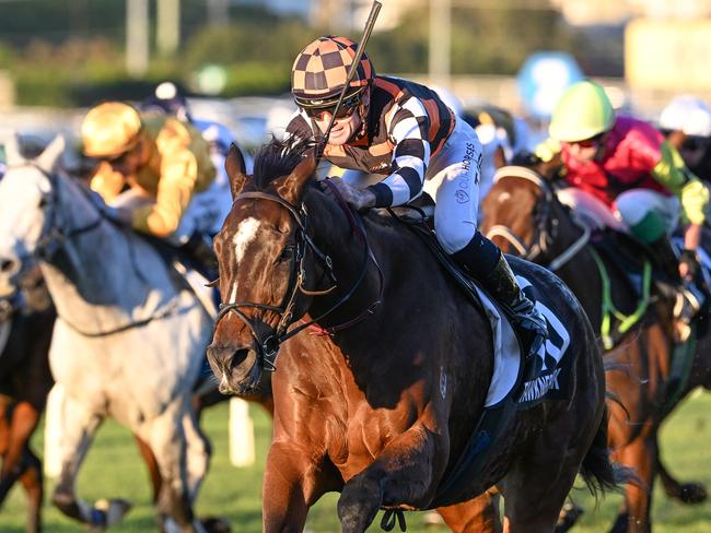 Fawkner Park surges into Caulfield Cup contention with a dominant win in The Q22 for jockey Tyler Schiller and trainer Annabel Neasham. Picture: Grant Peters - Trackside Photography.