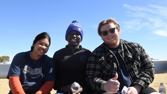 Lumyai, Kuich and Jack from Alice Springs at Finke Desert Race 2022. Picture: (A)manda Parkinson