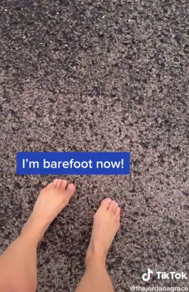 It’s not illegal to drive barefoot in Australia – but you can still cop a fine if police believe you are not in full control of your car. Picture: TikTok/thejordanagrace
