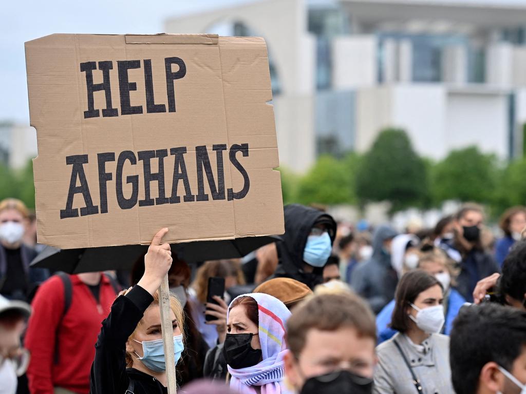 Protesters were out in force in Berlin calling on the German government to take in Afghan refugees. Picture: AFP