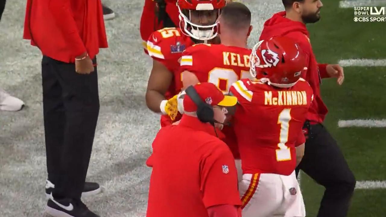 Kelce had to be dragged away by a teammate. Picture: ESPN