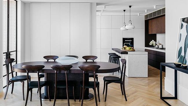 The kitchen and dining area at 10 Wylde Street, Potts Point.