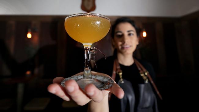 Bartender Chelsea Catherine with her Moby Dick inspired cocktail, The Pequod, at Loch and Key. Picture: Nicole Cleary