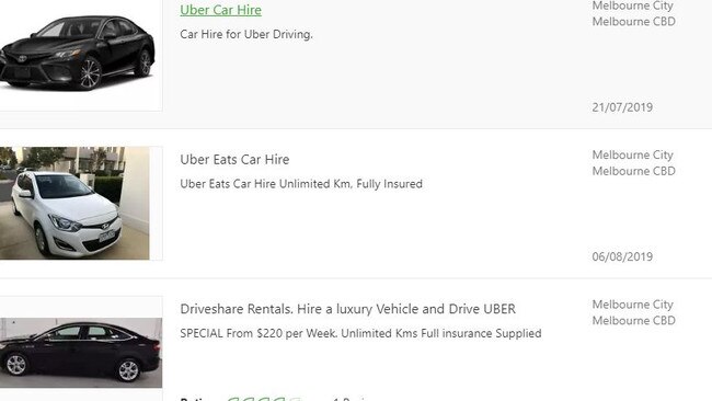 Car owners are hiring out their cars on Gumtree to rideshare drivers.