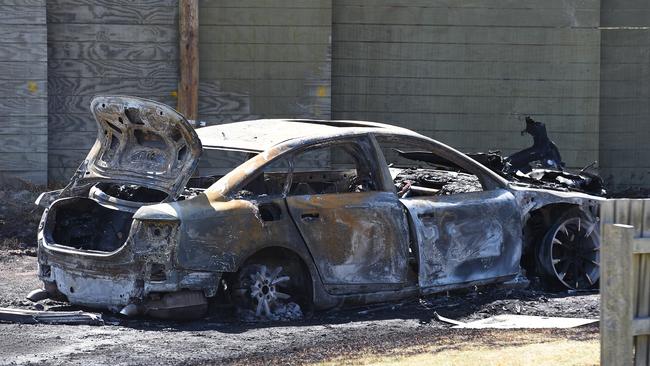 Car fire believed to be linked to the shooting. Picture: Josie Hayden