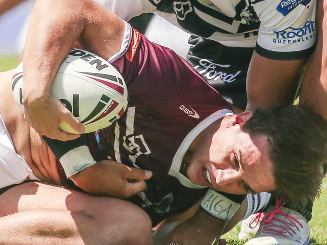 Jett Bryce is brought to ground. Picture: Glenn Campbell