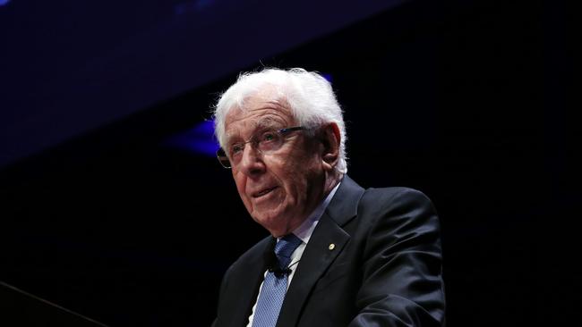 Frank Lowy delivering a speech at a Lowy Institute dinner at Sydney Town Hall last week. Jane Dempster/The Australian.