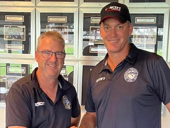 Rosebud Cricket Club president Tim O’Sullivan (left) with new coach Nick Jewell. Picture: Facebook