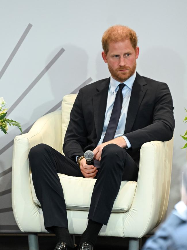 Prince Harry listening on during the event. Picture: Bryan Bedder/Getty Images for Project Healthy Minds