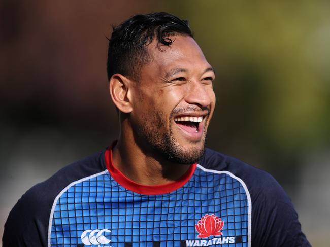 Israel Folau of the NSW Waratahs during a training session at Barker College, Sydney. Picture: Brett Costello