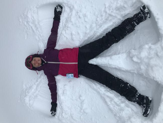 Sarah Fisher from Richmond enjoys the big snow falls at Mt Baw Baw. Picture: Ash Argoon