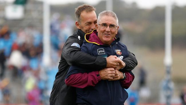 Chris Fagan and Alastair Clarkson in Mount Barker on Saturday. Picture: Michael Willson/AFL Photos