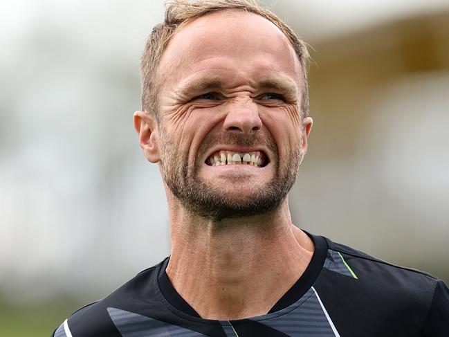 SYDNEY, AUSTRALIA - FEBRUARY 09: Valere Germain of the Bulls warms up prior to the round 18 A-League Men match between Macarthur FC and Western United at Campbelltown Stadium, on February 09, 2025, in Sydney, Australia. (Photo by Brendon Thorne/Getty Images)