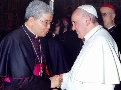 Bishop Adolfo Tito Yllana with Pope Francis.